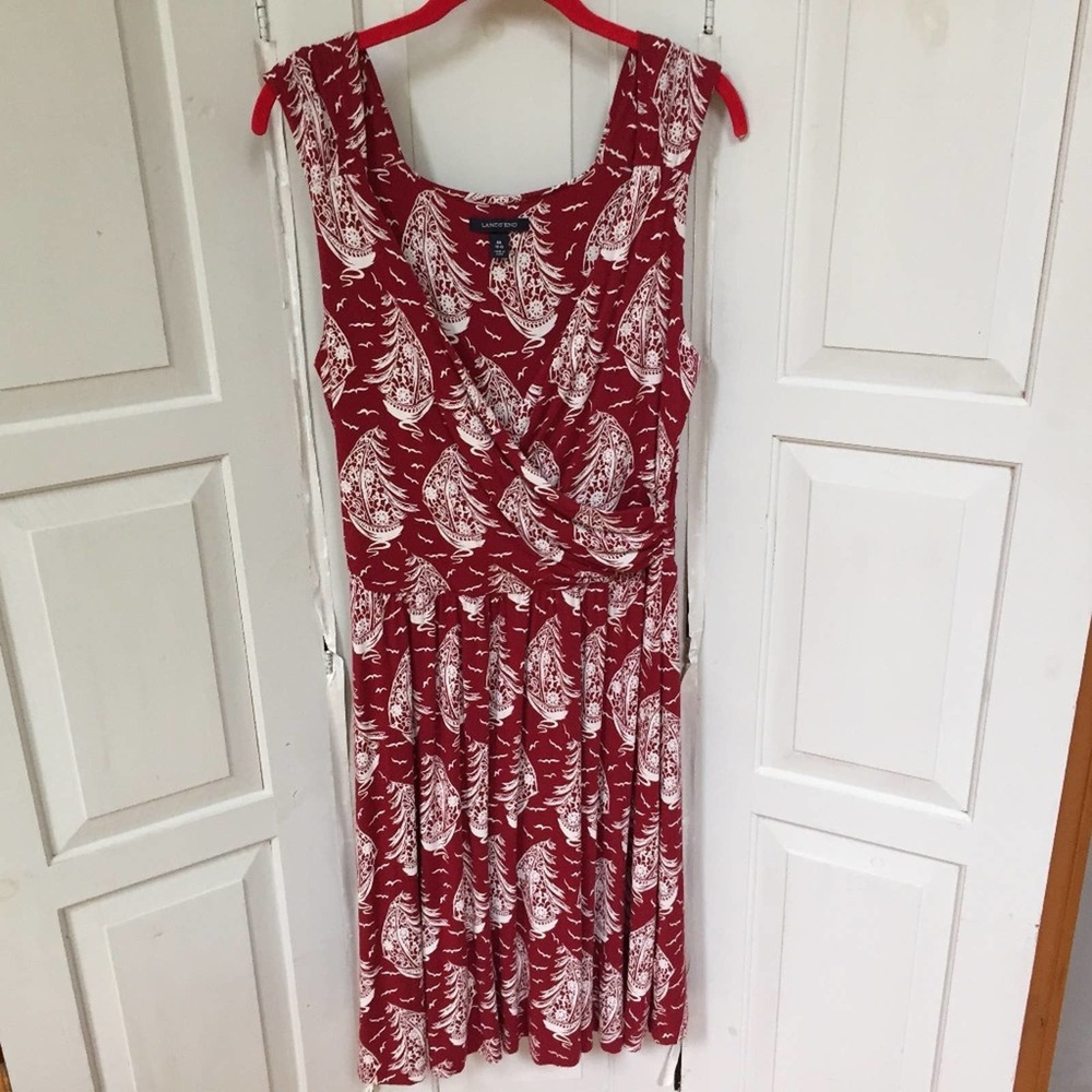 Lands' End Red & White Sailboat Print Dress - Picture 1 of 16
